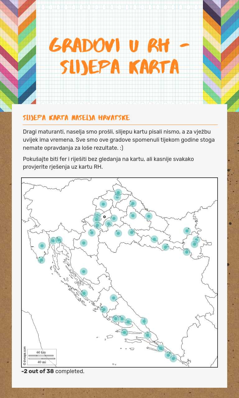 GRADOVI U RH - SLIJEPA KARTA worksheet preview image