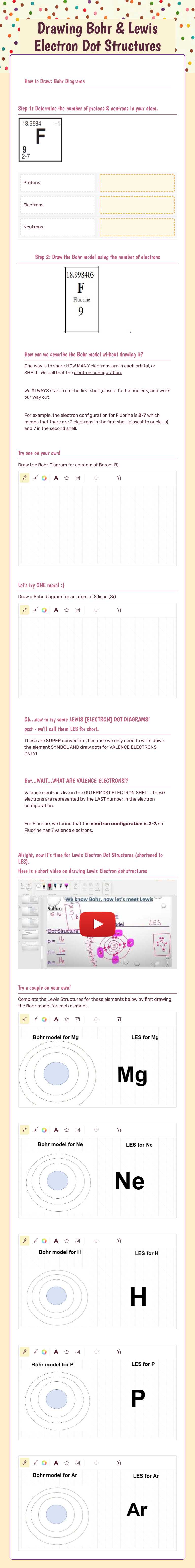 Drawing Bohr & Lewis Electron Dot Structures Grade 10 worksheet preview