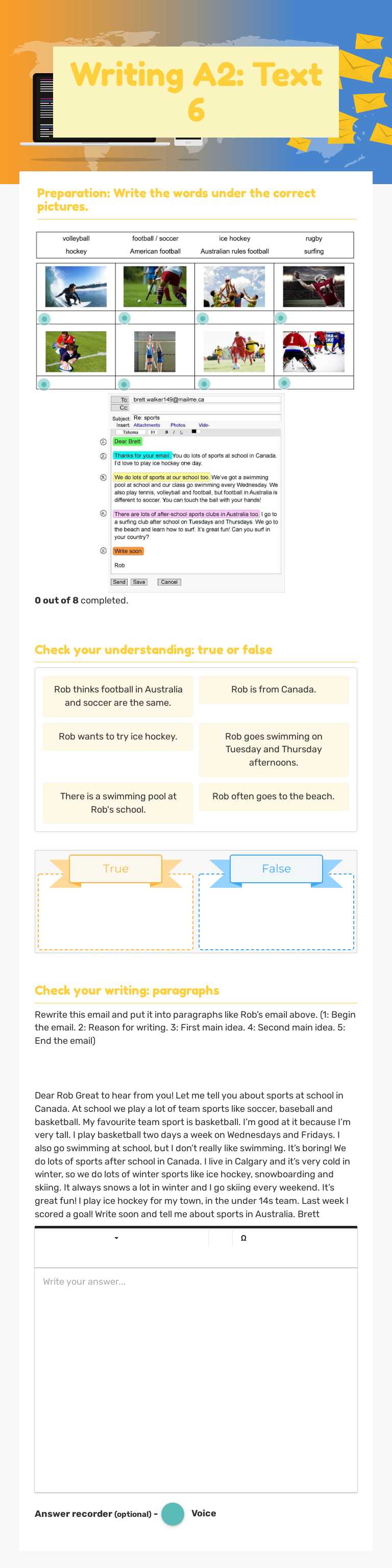 Writing A2: Text 6 worksheet preview image