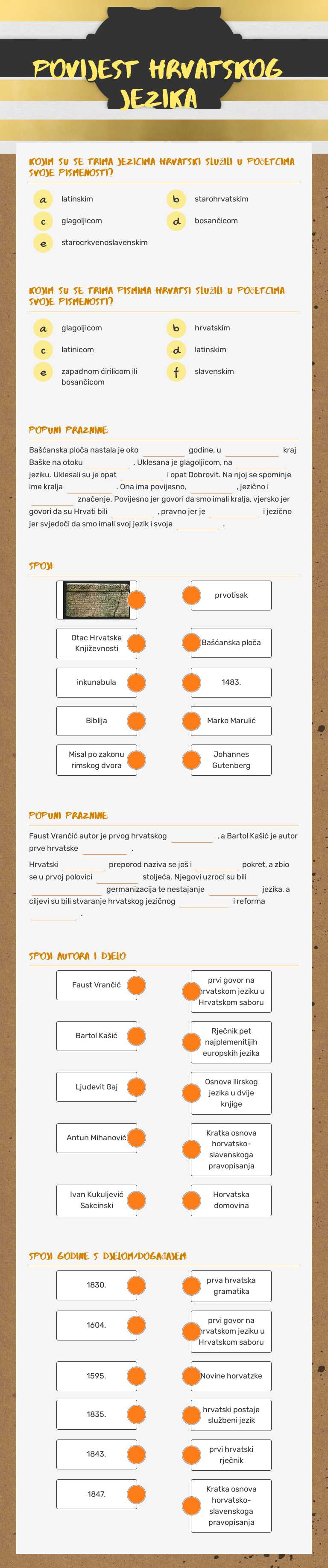 povijest hrvatskog jezika Grade 7 worksheet preview