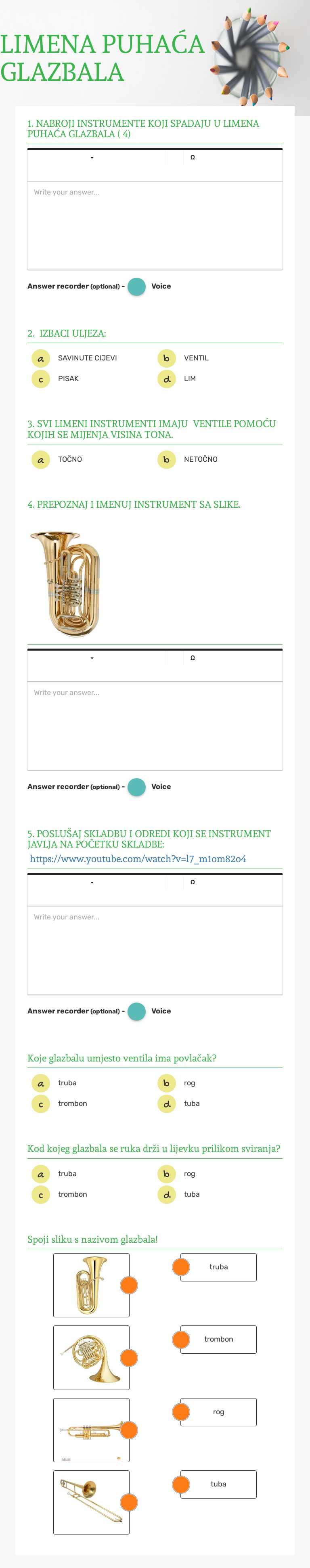 LIMENA PUHAĆA GLAZBALA worksheet preview image