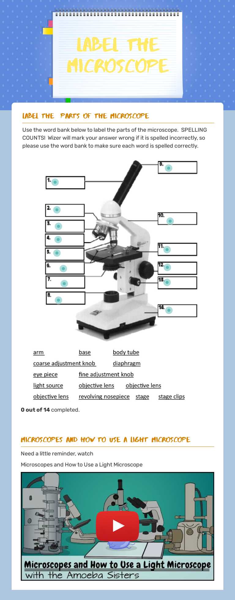 Label The Microscope worksheet preview image