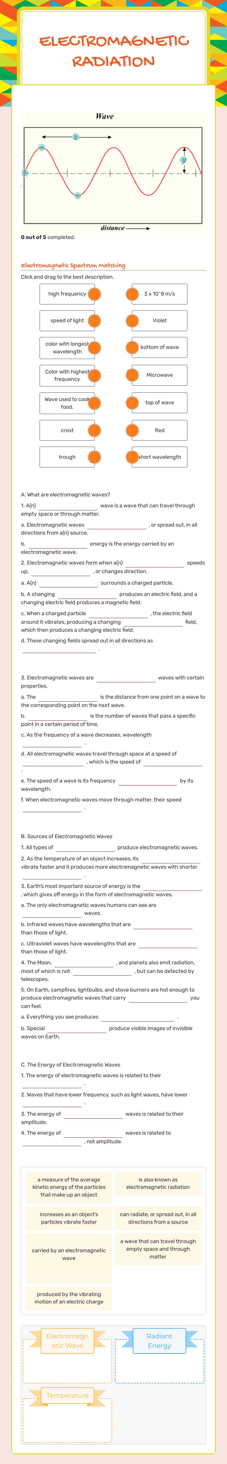 Electromagnetic Radiation worksheet preview image