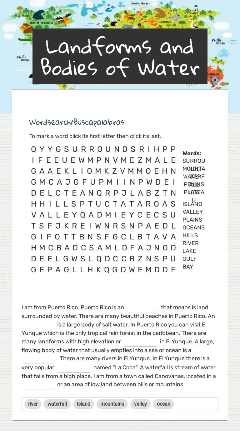 Landforms and Bodies of Water worksheet preview image