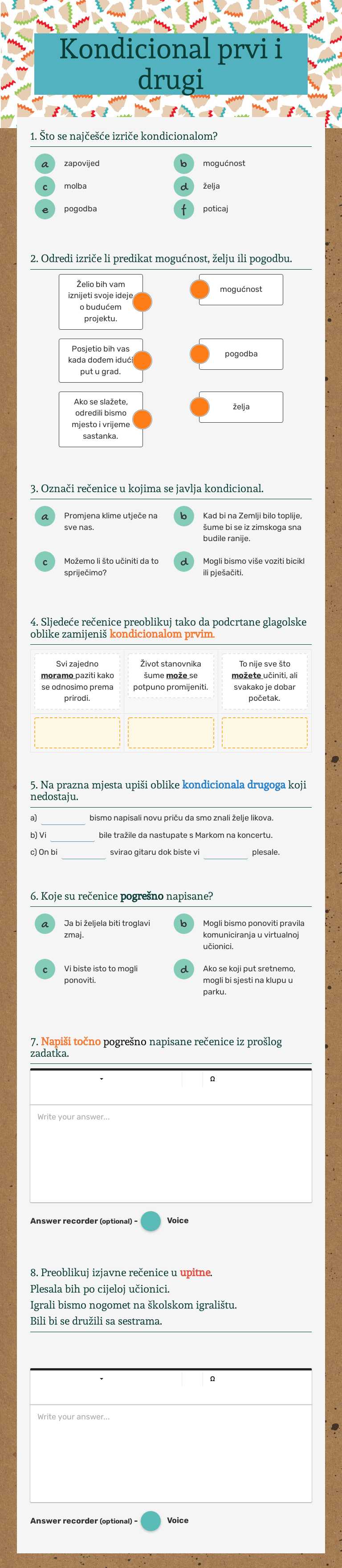 Kondicional prvi i drugi worksheet preview image
