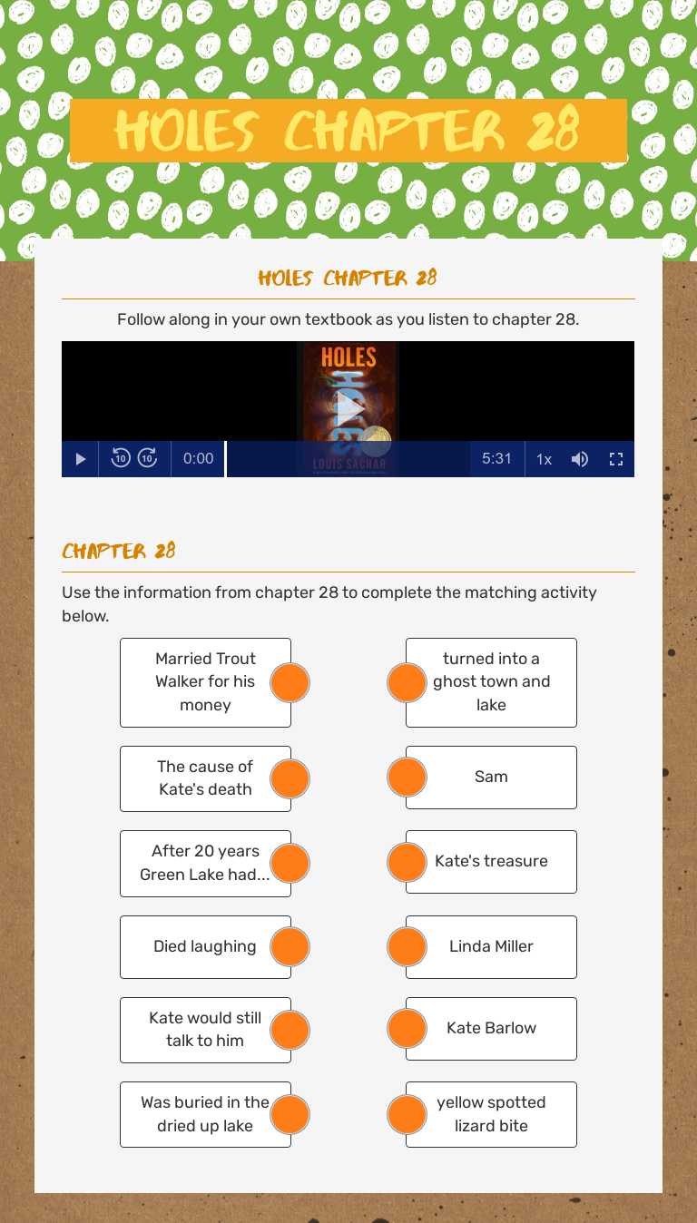 Holes Chapter 28 worksheet preview image