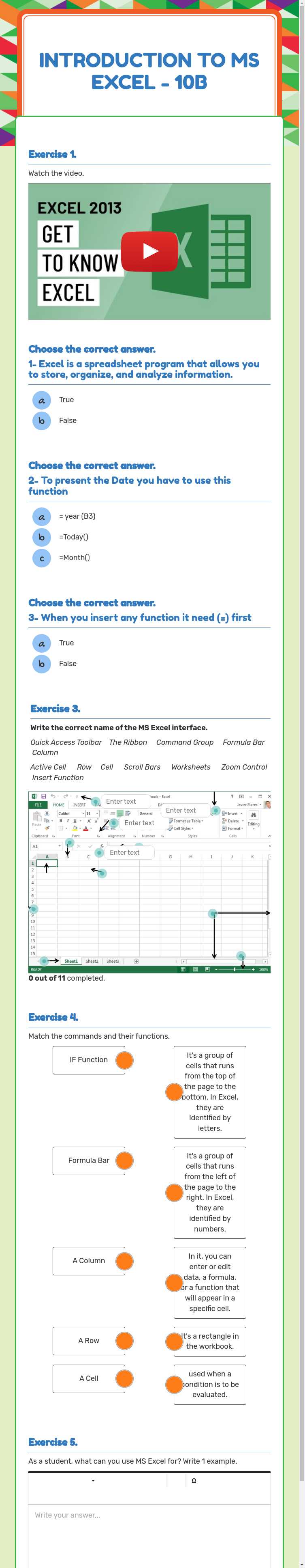 Introduction to ms excel - 10B worksheet preview image