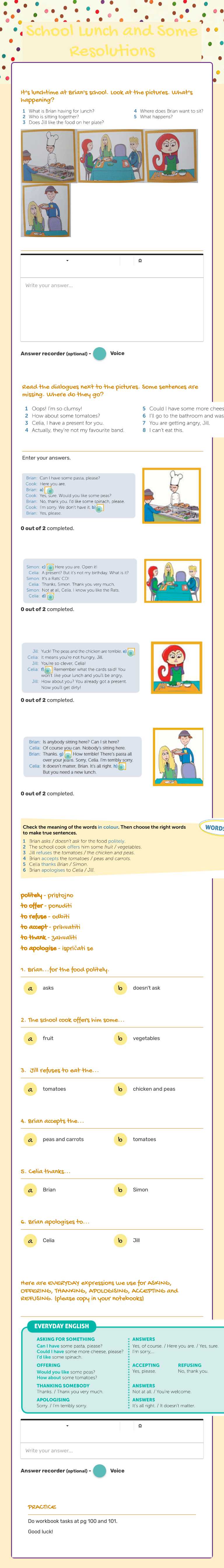 School Lunch and Some Resolutions worksheet preview image