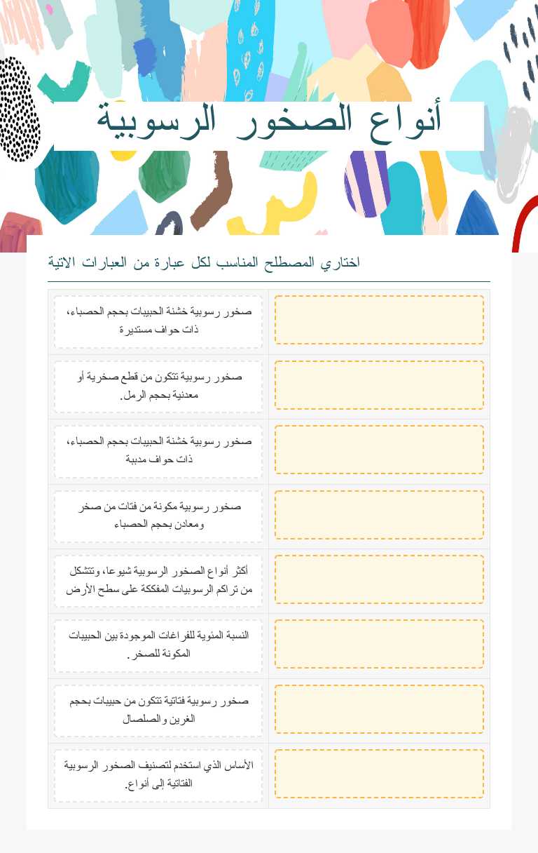 أنواع الصخور الرسوبية worksheet preview
