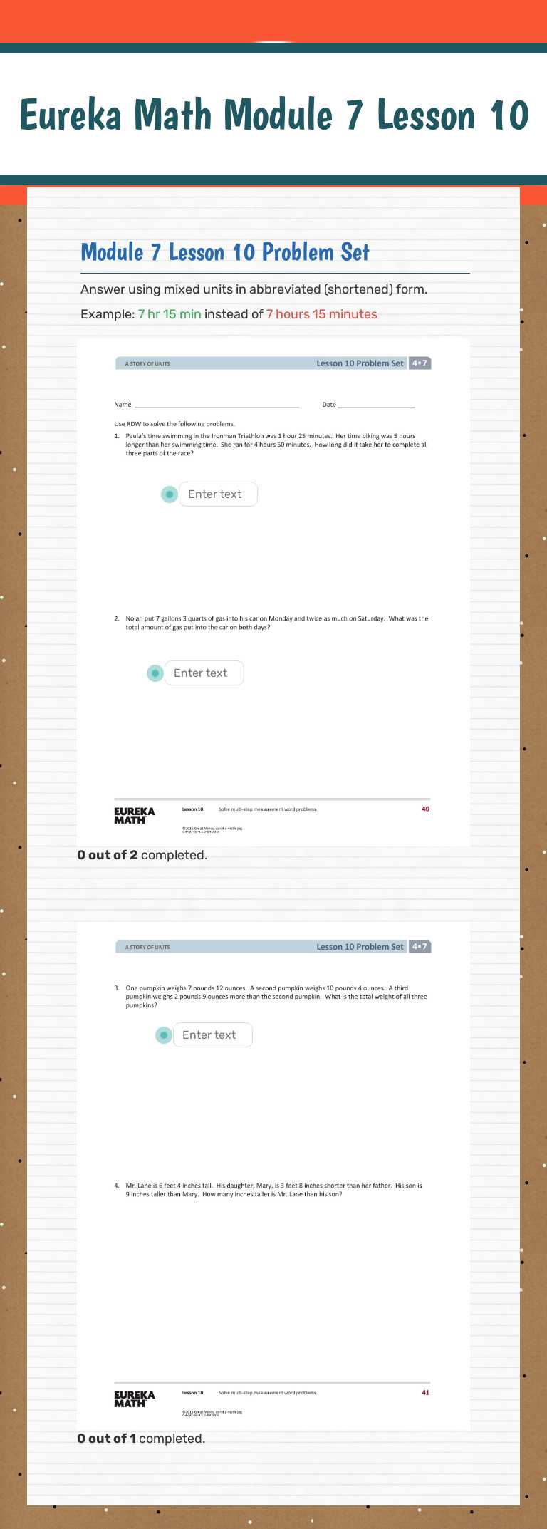 Eureka Math Module 7 Lesson 10 worksheet preview image