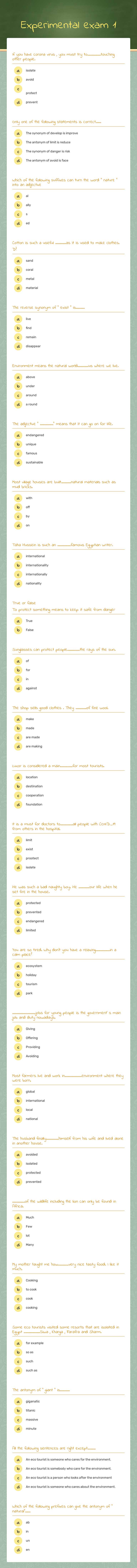 Experimental exam 1 Grade 1 worksheet preview