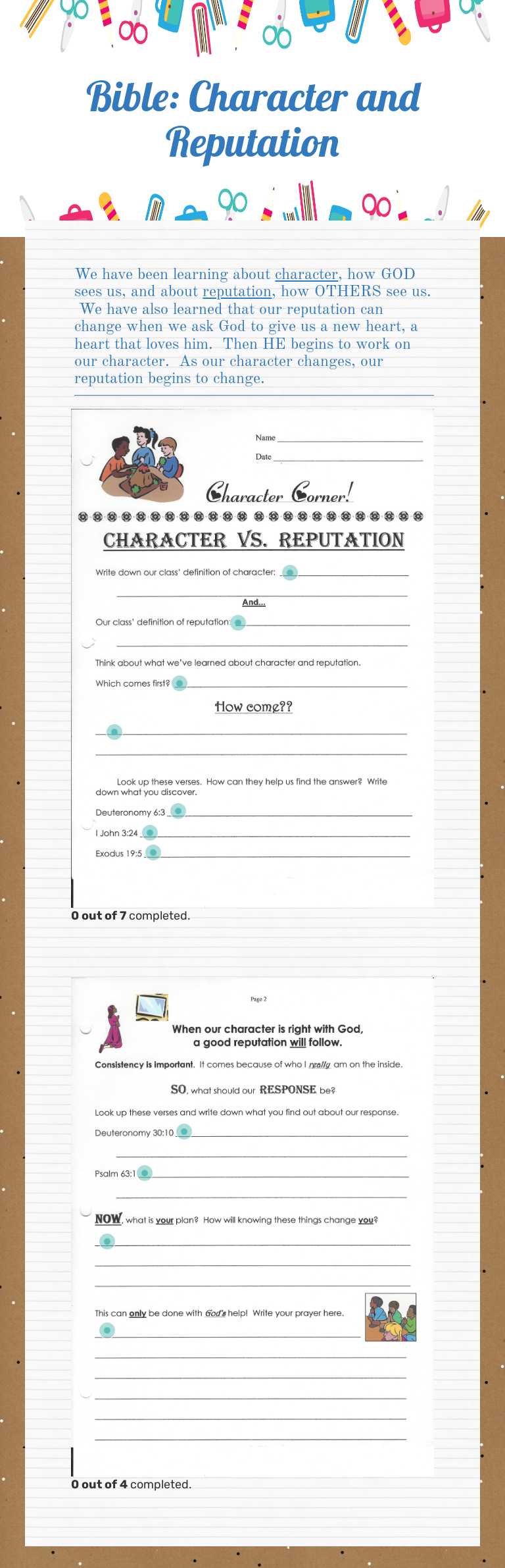 Bible: Character and Reputation worksheet preview image