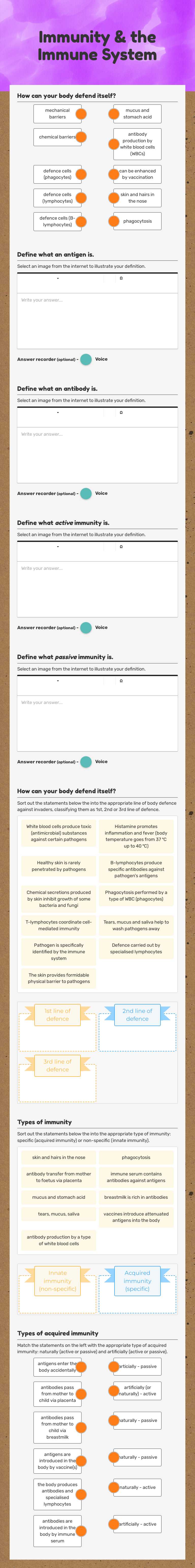 Immunity & the Immune System worksheet preview image