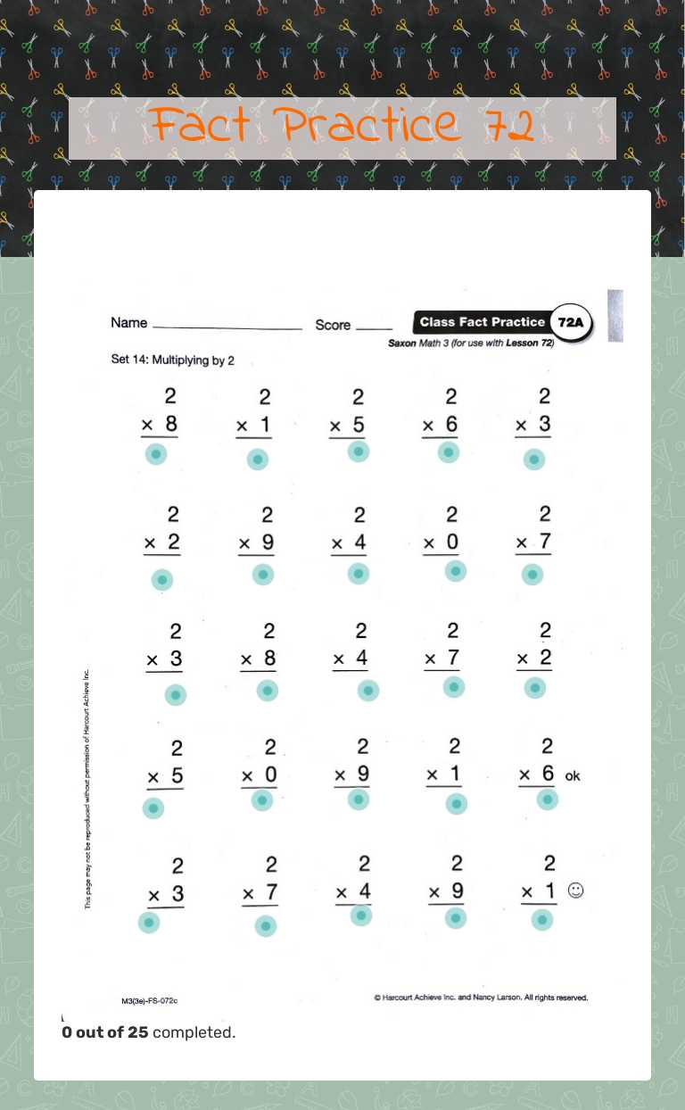 Fact Practice 72 worksheet preview image