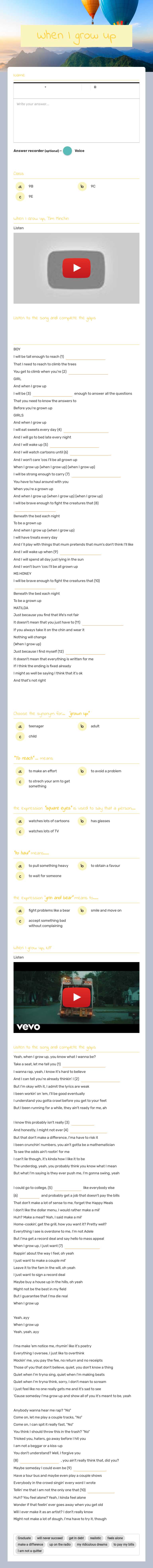 When I grow up worksheet preview image