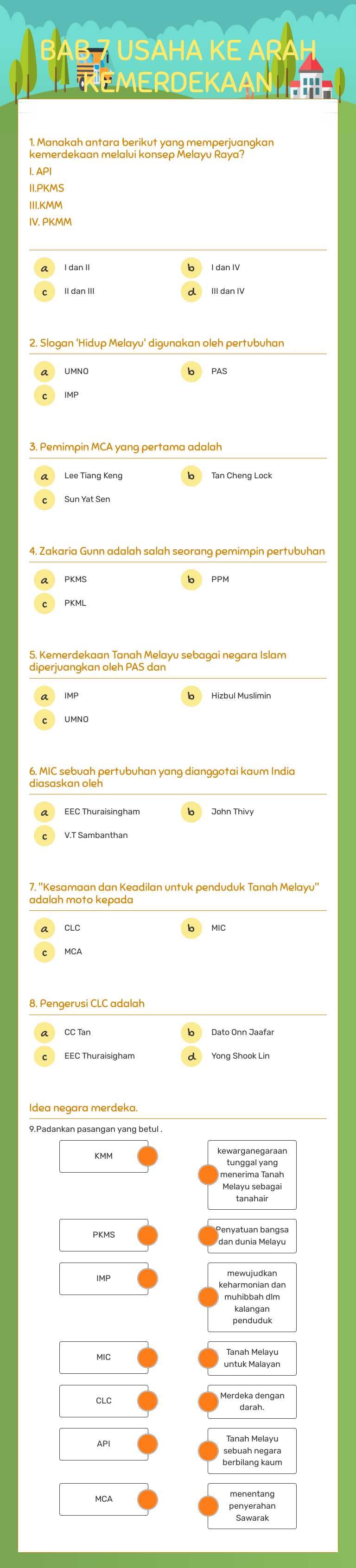 BAB 7 USAHA KE ARAH KEMERDEKAAN worksheet preview image