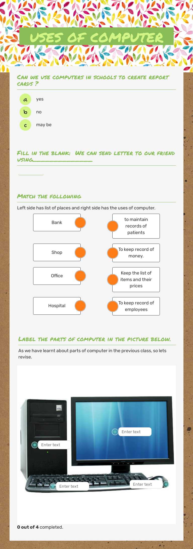 uses of computer Grade 2 worksheet preview