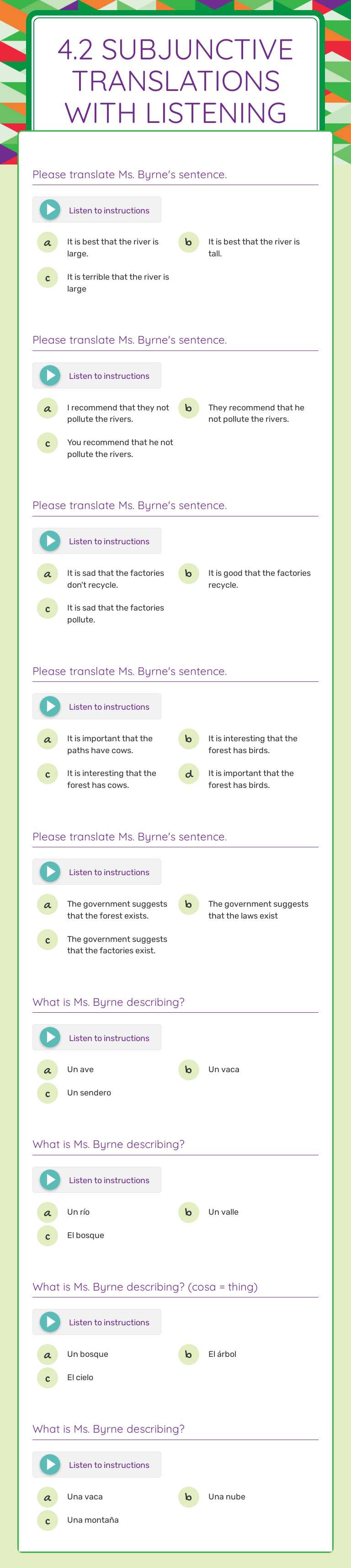4.2 Subjunctive translations with Listening worksheet preview image