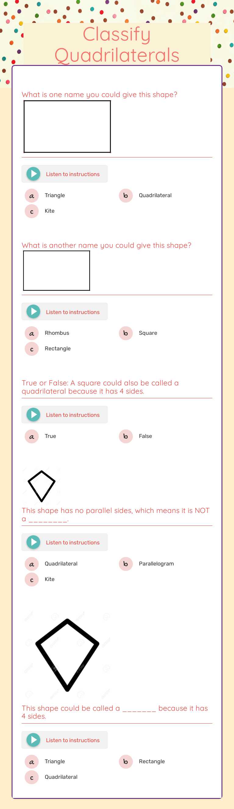 Classify Quadrilaterals worksheet preview image