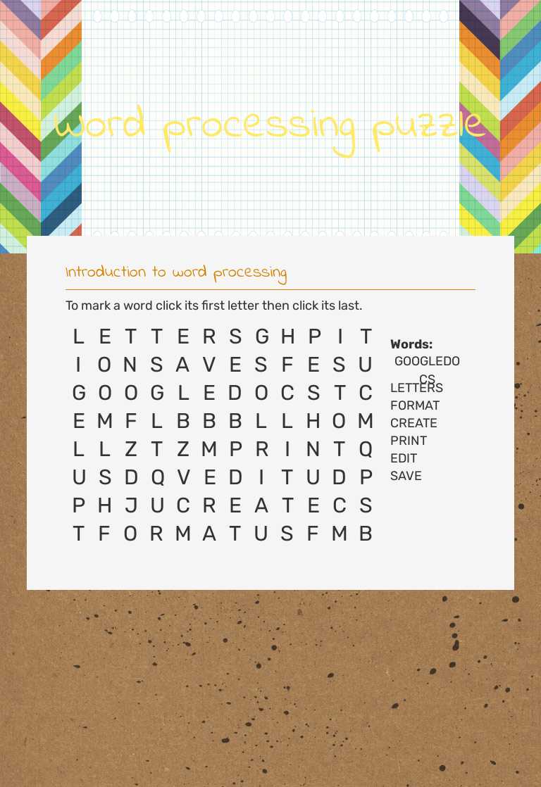 Word processing puzzle worksheet preview image