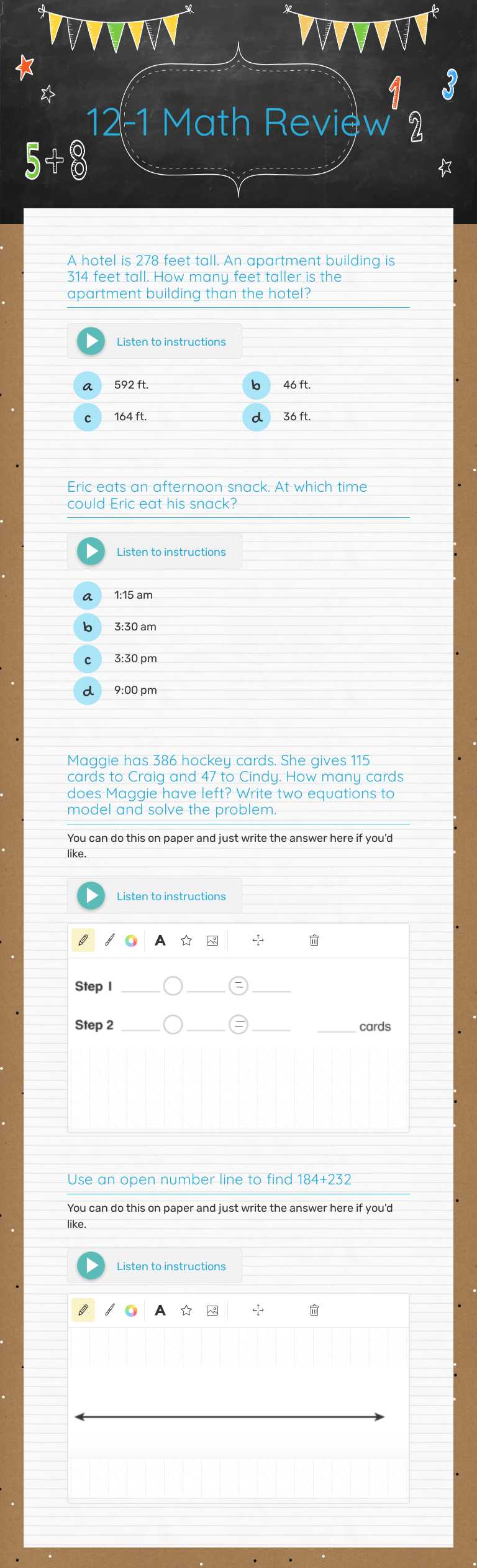 12-1 Math Review Grade 2 worksheet preview