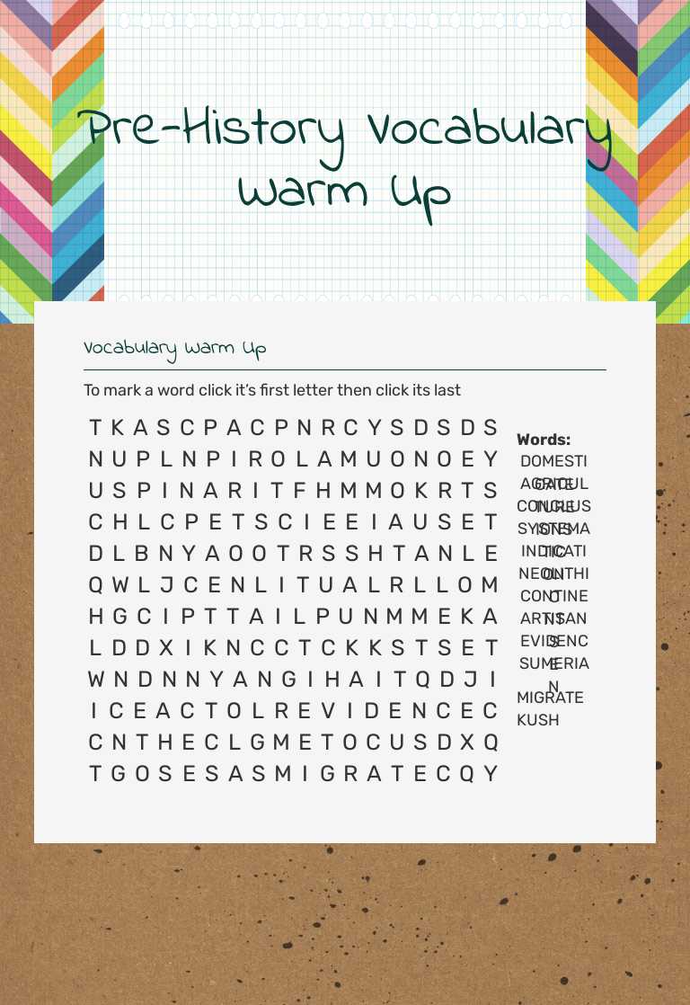 Pre-History Vocabulary Warm Up Grade 8 worksheet preview