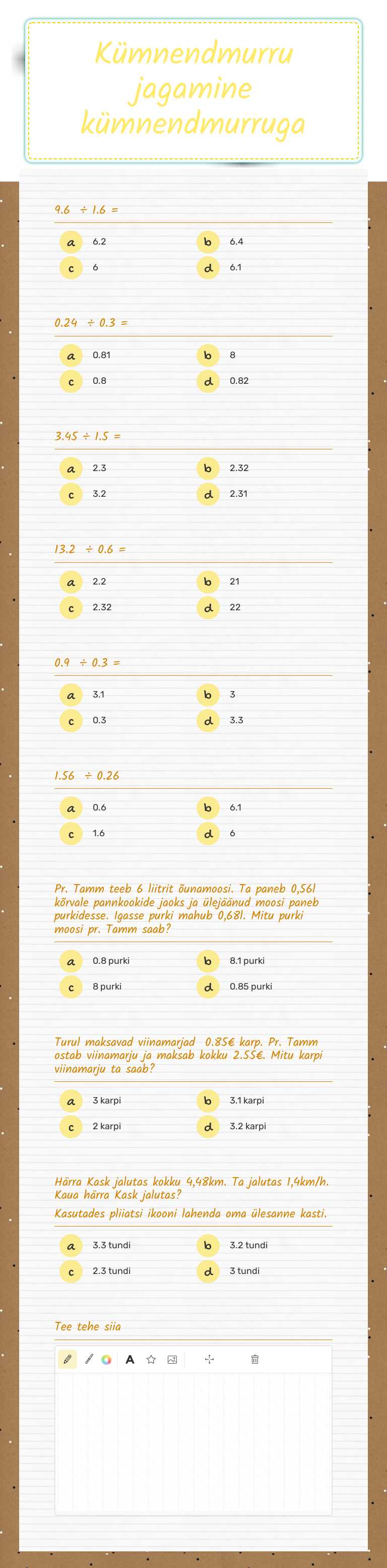 Kümnendmurru jagamine kümnendmurruga Grade 5 worksheet preview