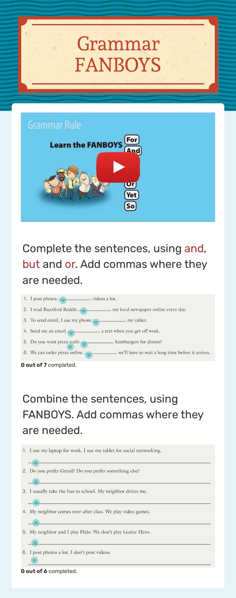 Grammar
FANBOYS worksheet preview image