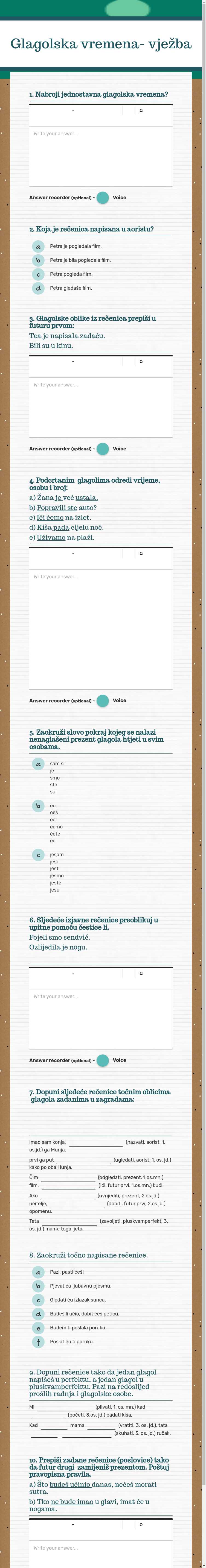 Glagolska vremena-
 vježba Grade 6 worksheet preview