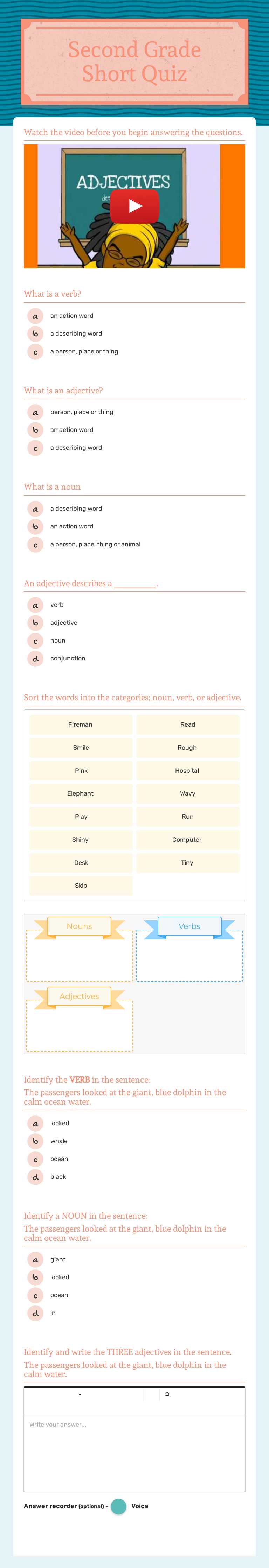 Second Grade
Short Quiz worksheet preview image