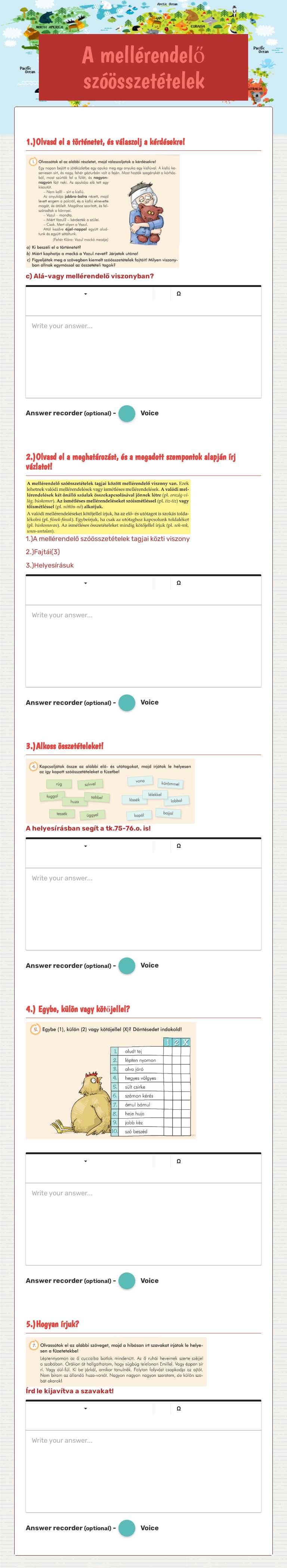 A mellérendelő szóösszetételek worksheet preview image