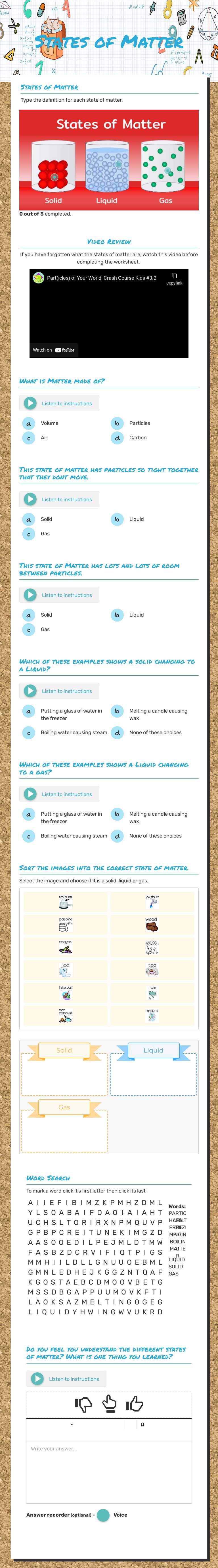 States of Matter worksheet preview image