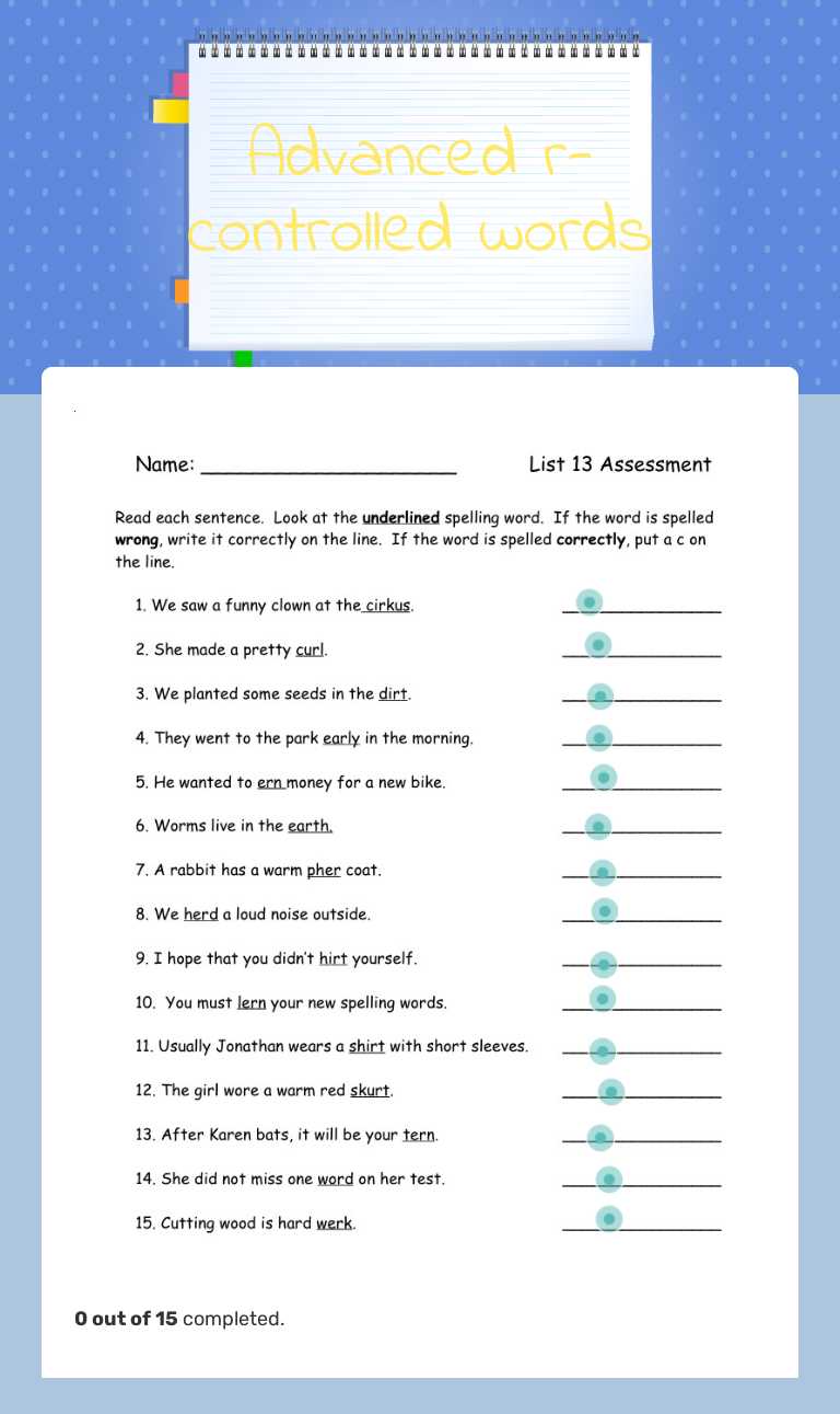 Advanced r-controlled words Grade 3 worksheet preview