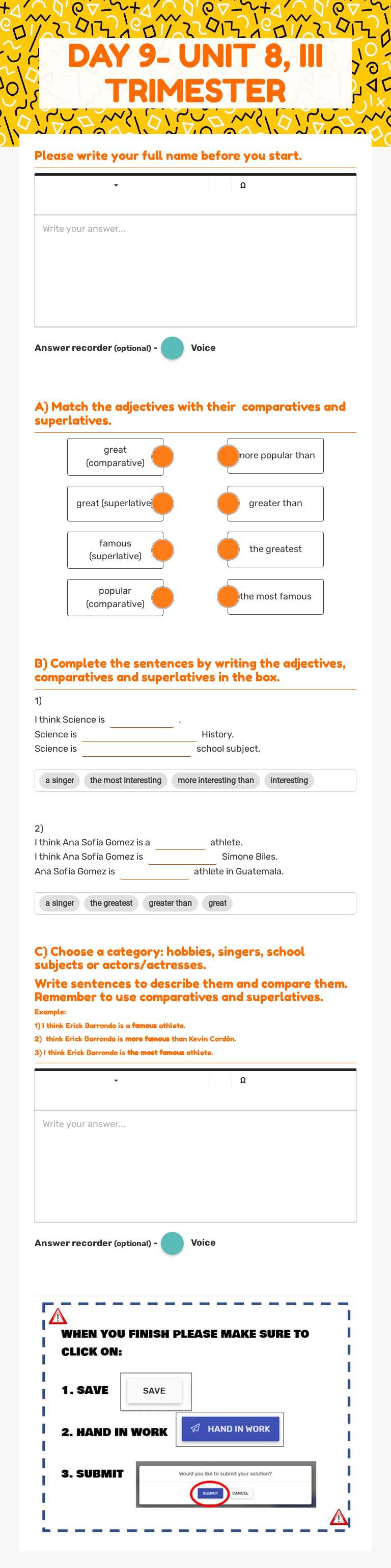 DAY 9- UNIT 8, III TRIMESTER Other worksheet preview