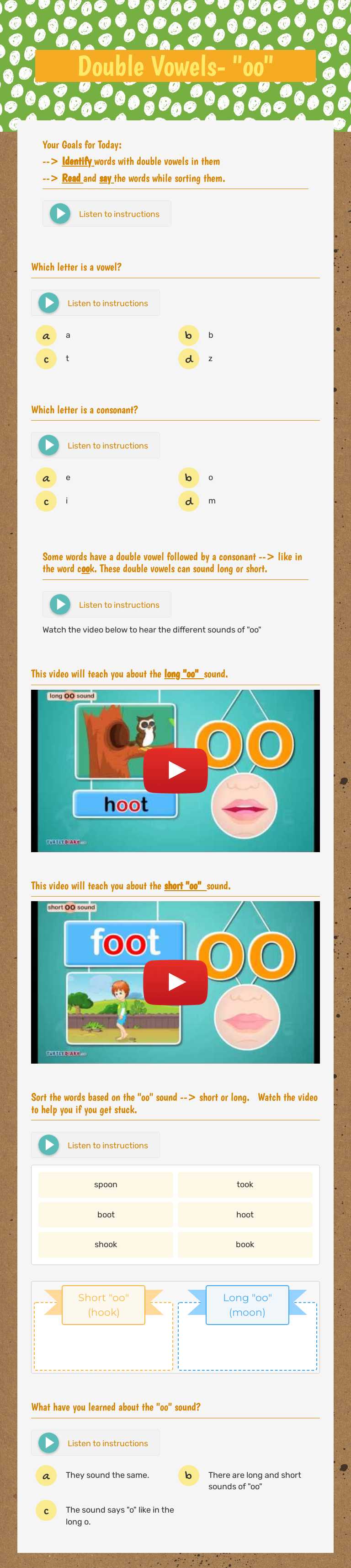 Double Vowels- "oo" Grade 3 worksheet preview
