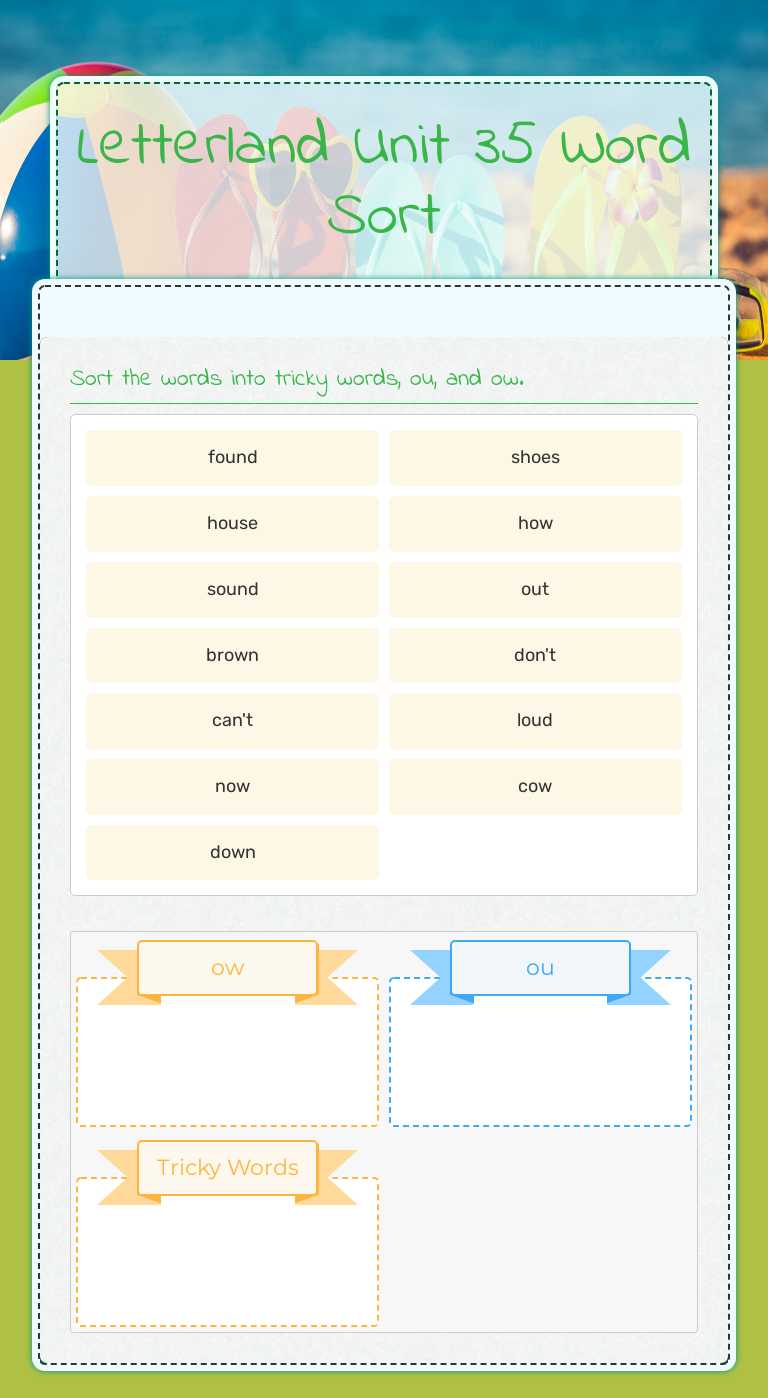 Letterland Unit 35 Word Sort worksheet preview image