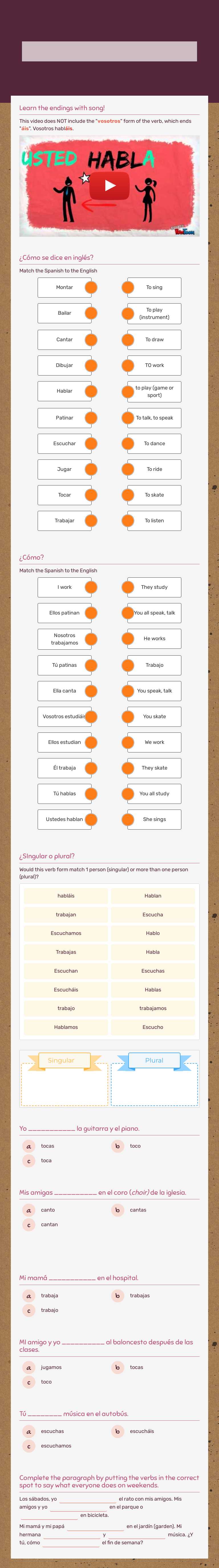 -AR verbs in the present tense worksheet preview