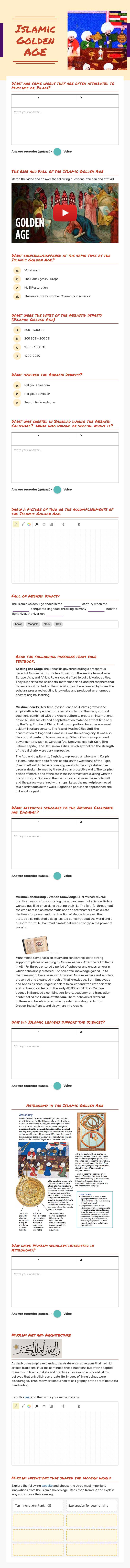 Islamic Golden AGE worksheet preview image