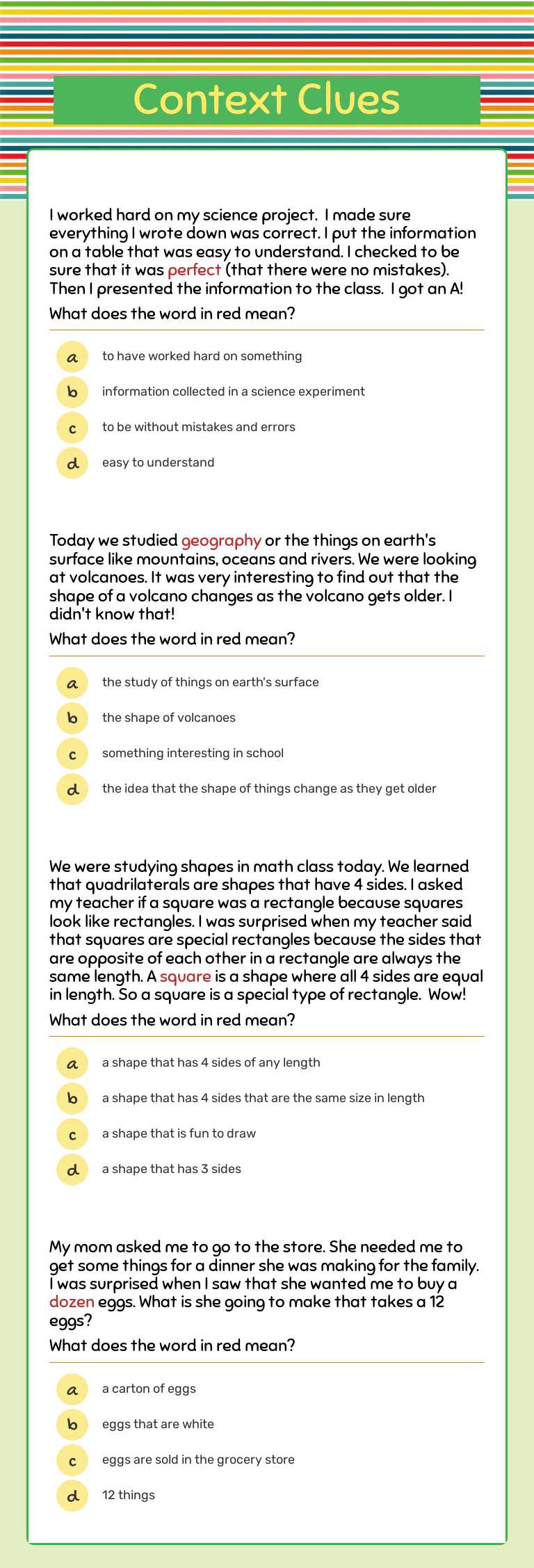 Context Clues Grade 3 worksheet preview