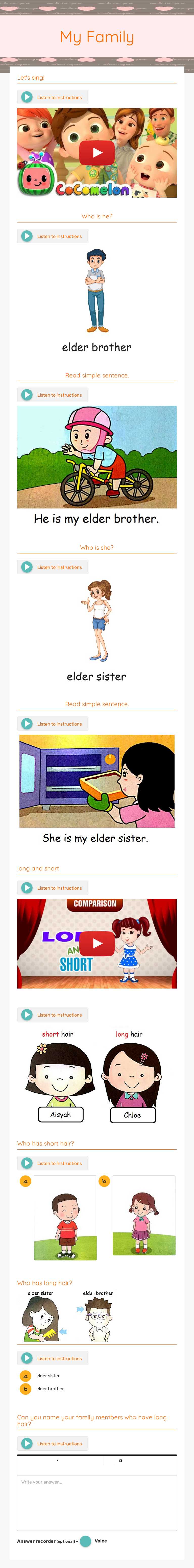 My Family Preschool worksheet preview
