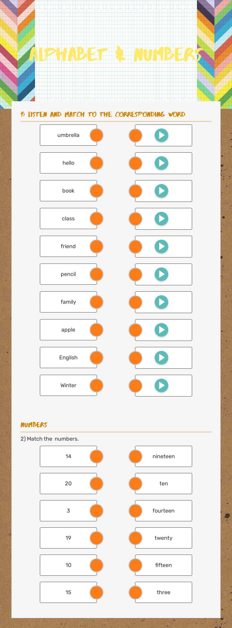 alphabet & numbers worksheet preview image