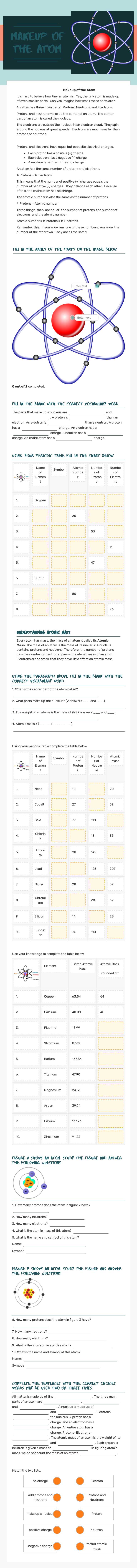 Makeup of the atom worksheet preview image