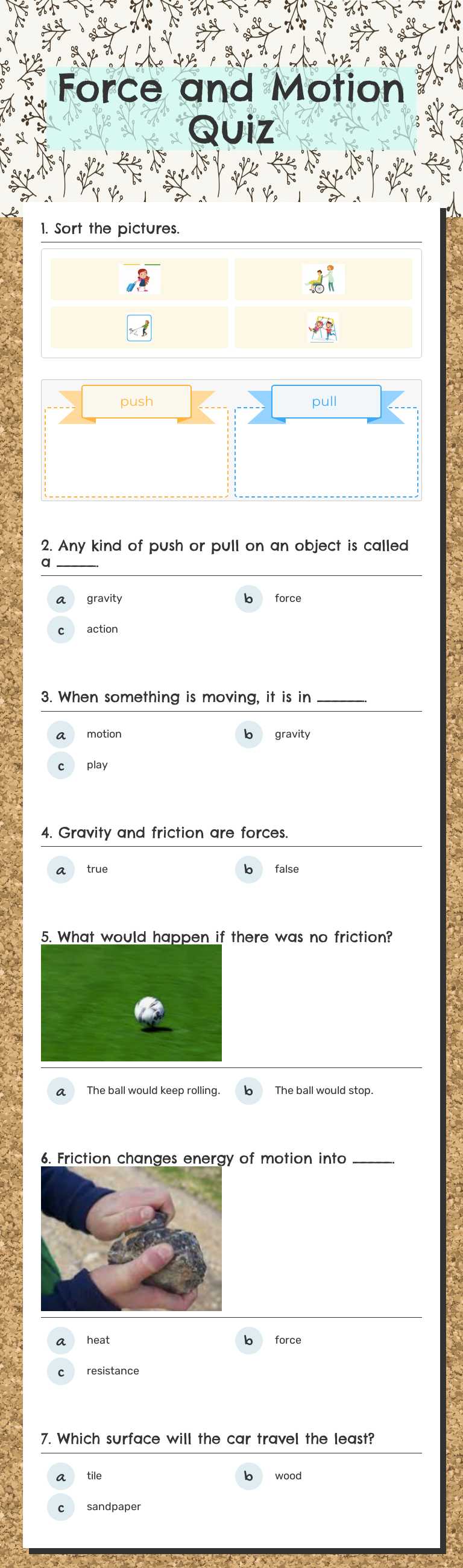 Force and Motion Quiz worksheet preview