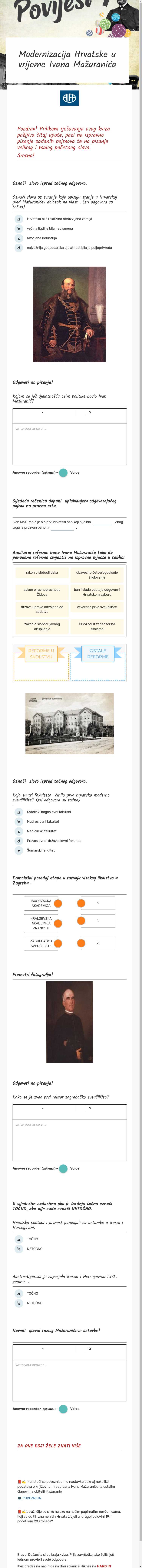 Modernizacija Hrvatske u vrijeme Ivana Mažuranića worksheet preview image
