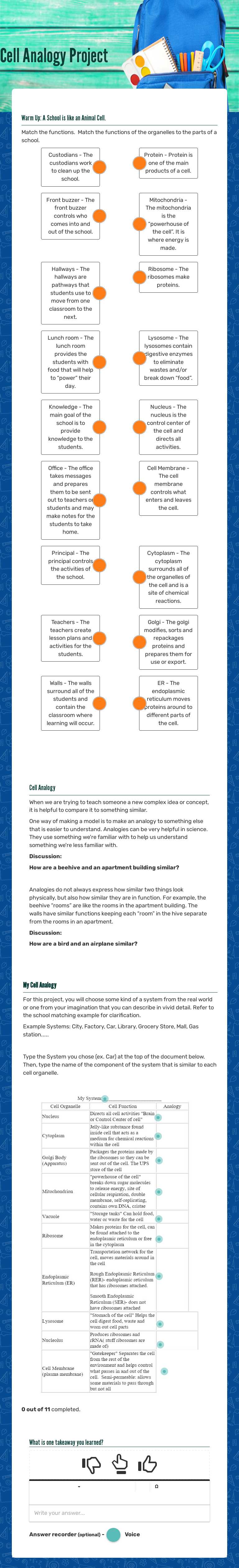 Cell Analogy Project Grade 8 worksheet preview