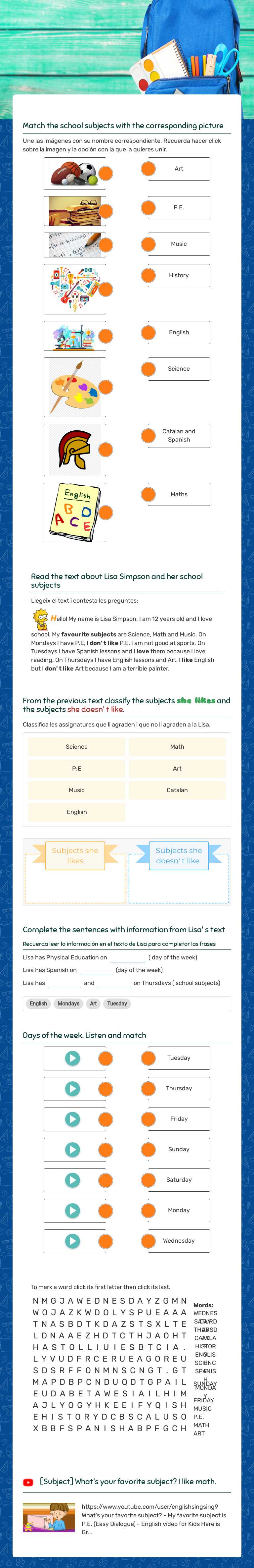 school 
subjects worksheet preview image