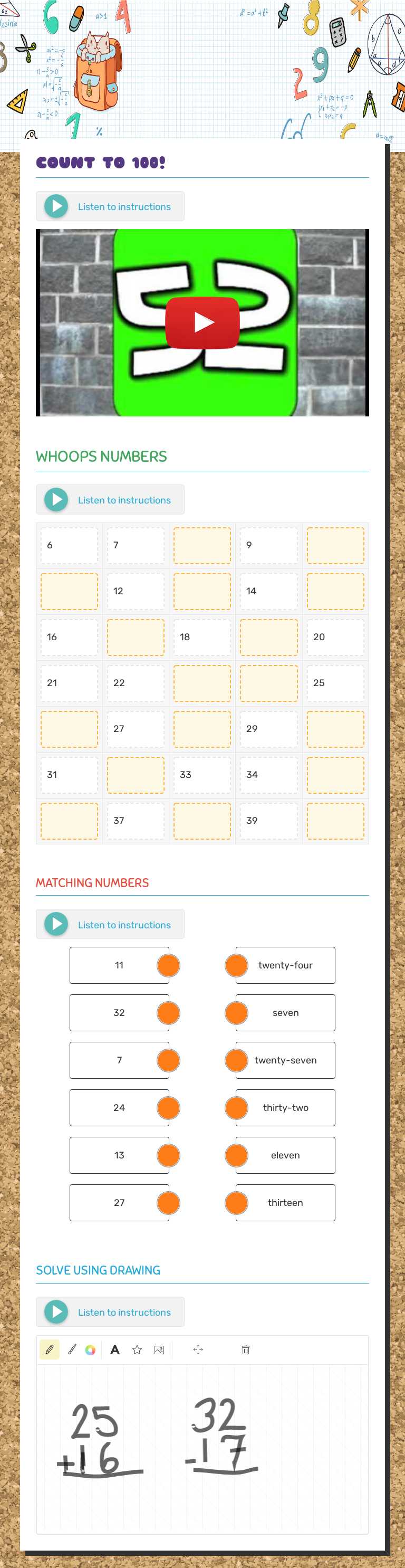 MATH: review Grade 1 worksheet preview
