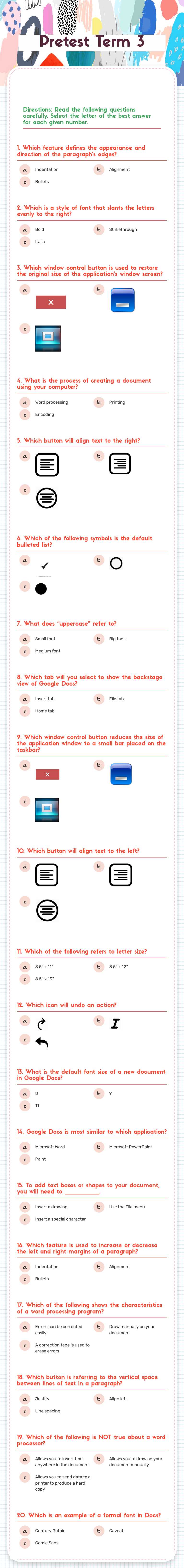 Pretest Term 3 worksheet preview image