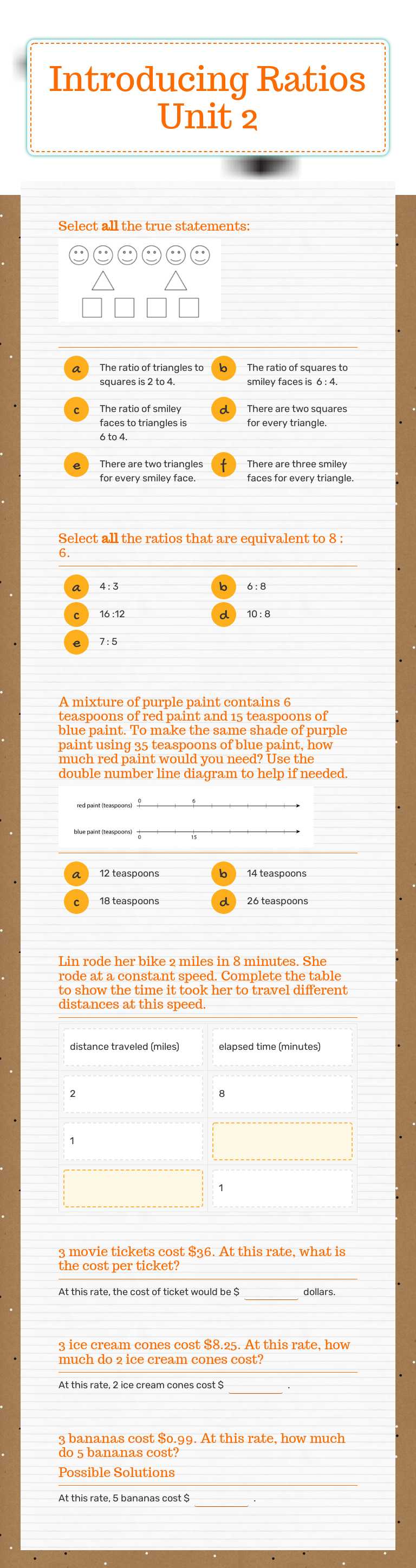 Introducing Ratios     
 Unit 2 worksheet preview image