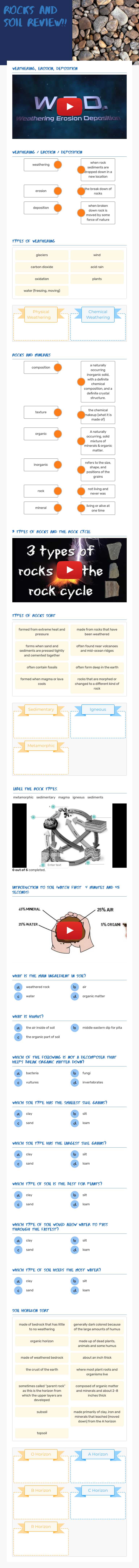 Rocks and Soil Review!! worksheet preview image
